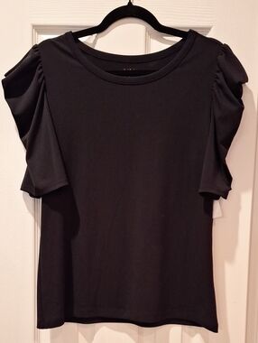 New York & Company - Black Short Puff Sleeve Top - Large NWT